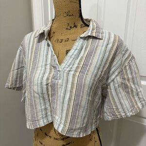 Striped Cropped Collared Top